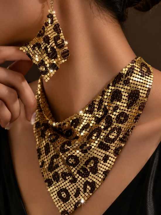 Anthropologie Jewelry - Luxury high guality Gold and Brown Sequin Leopard Bib Necklace